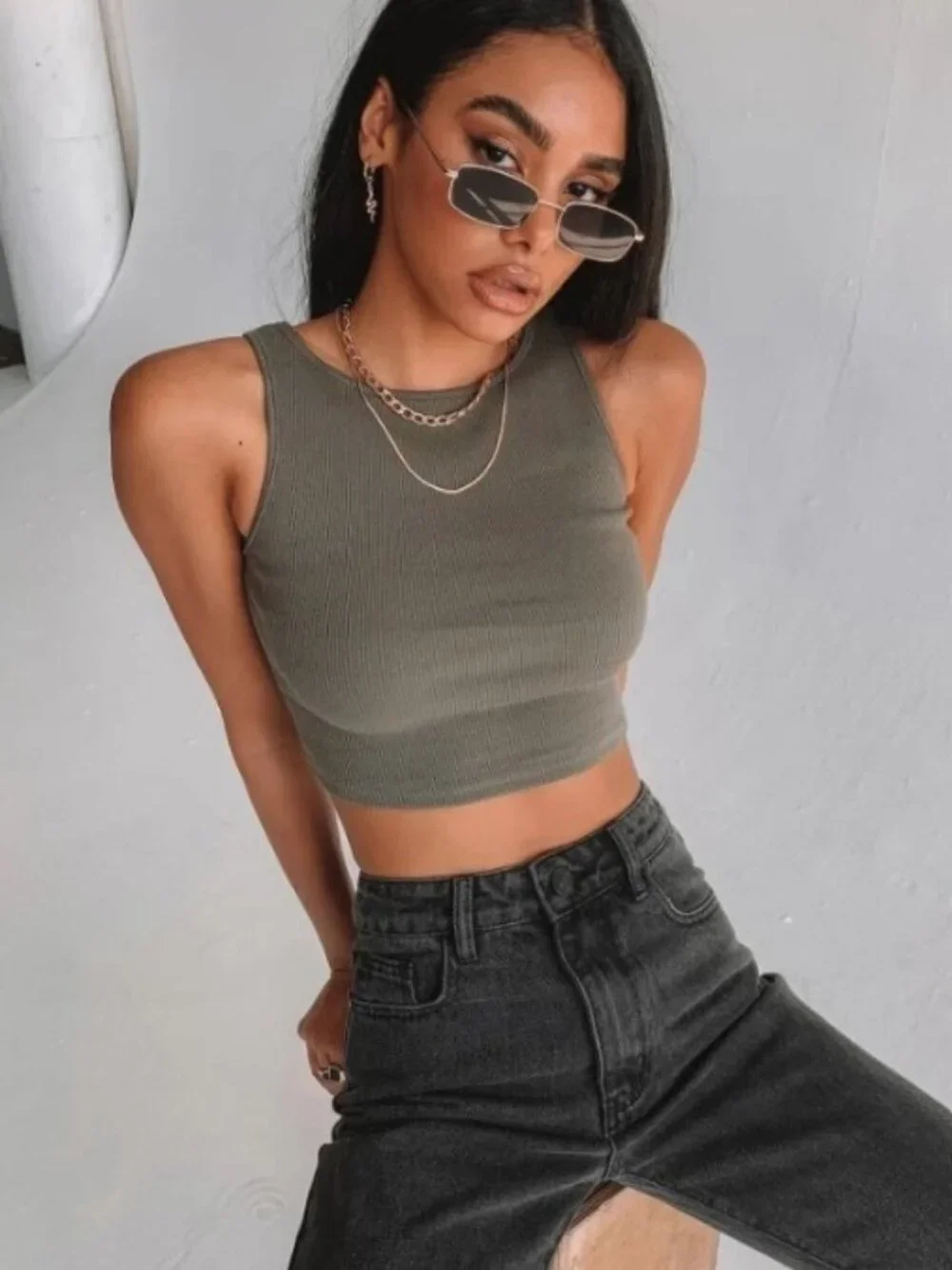 Princess Polly Darlington Crop Top in Khaki